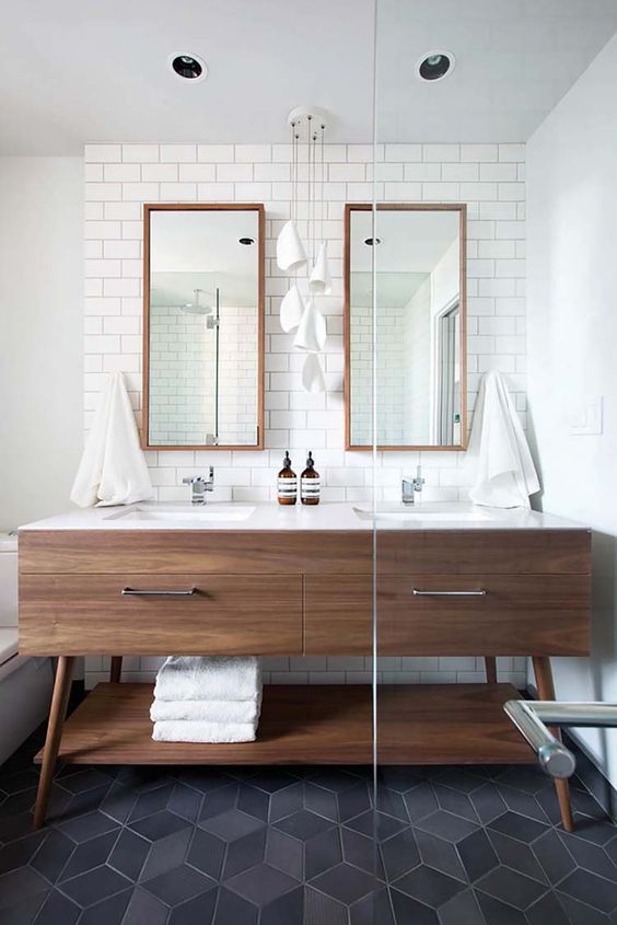 salle de bain theme nature bois carrelage losange rosace gris - Blog déco - Clem around the corner