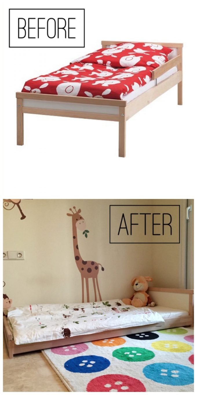 hack lit ikea au sol diy 2 ans chambre thème savane girafe pas cher décoration