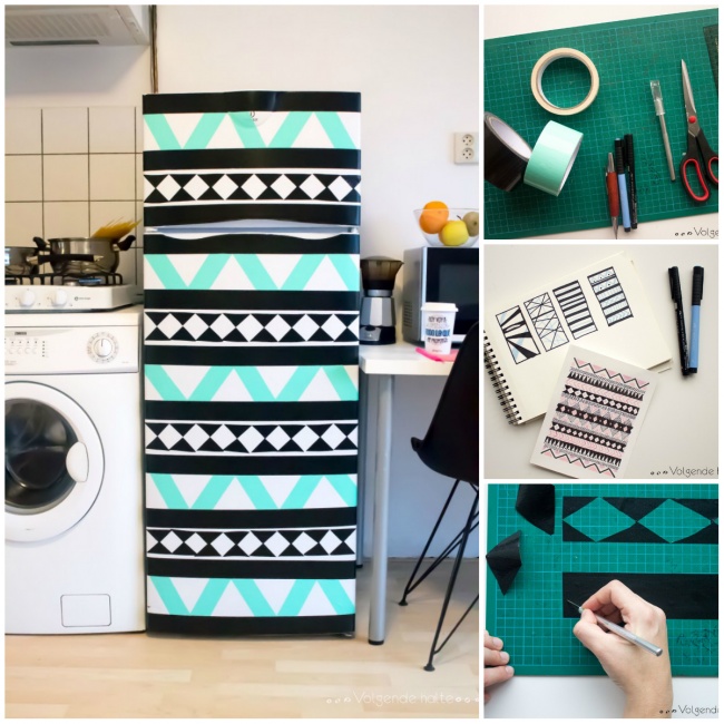 customiser le frigo avec du masking tape motif blog création déco clem around the corner