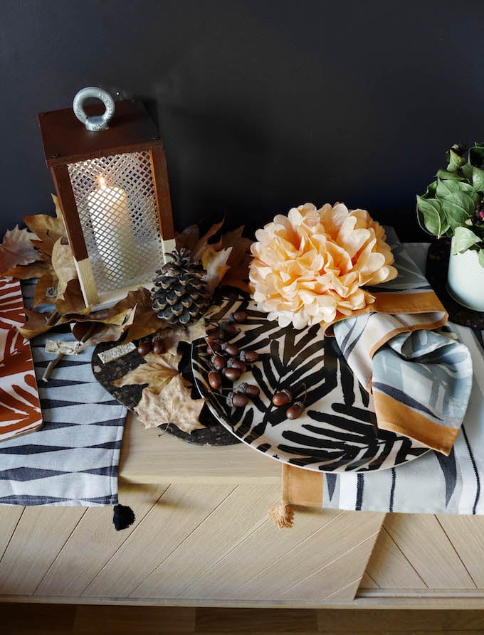 idée déco d'automne à faire soi même couleurs lanterne bougie buffet marius fleur papier décoration blog déco clem around the corner