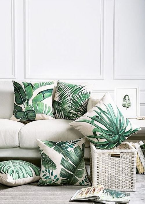 aménager 20m2 coussin canapé vert feuille décoration déco blog