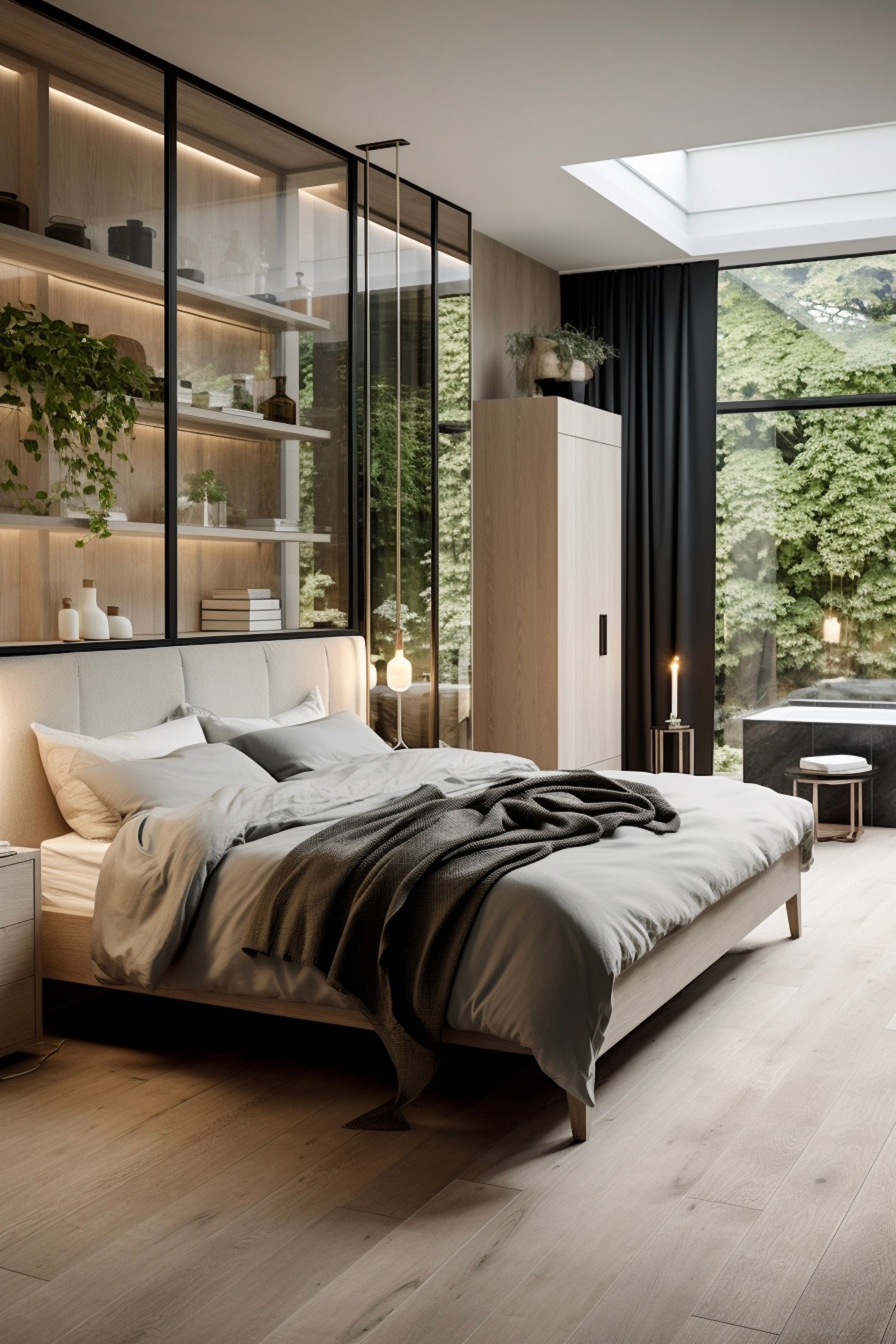 idée décoration chambre bois verre taupe