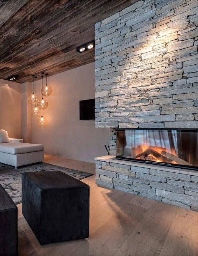 cheminée angle en pierre grise ardoise