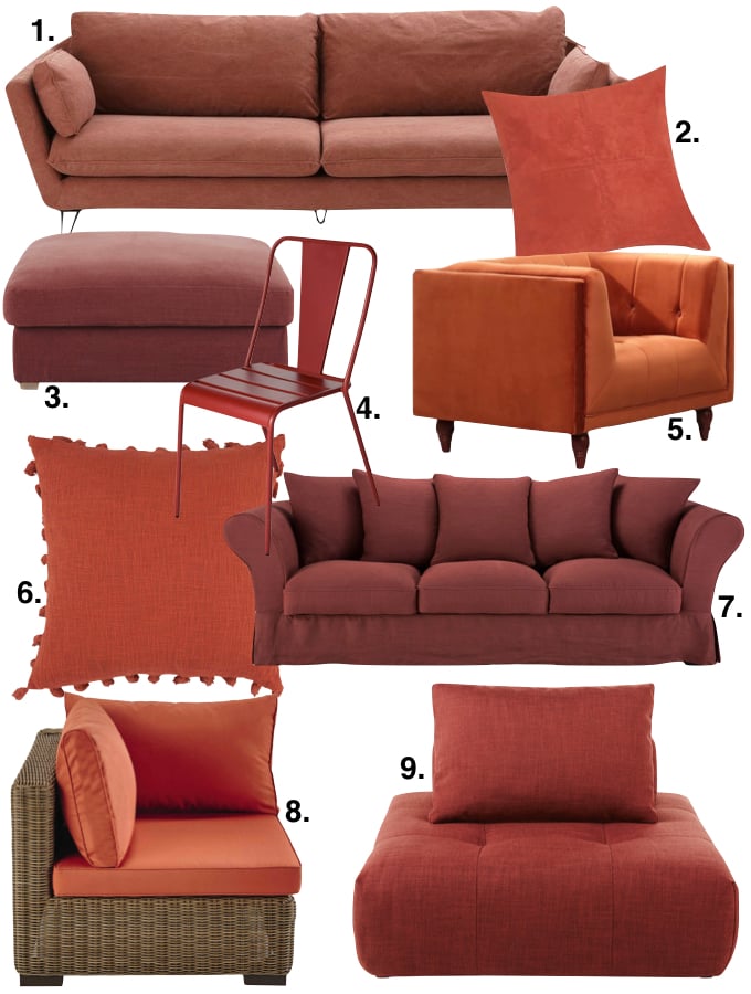 couleur terracotta salon séjour canapé coussin fauteuil blog déco clem around the corner