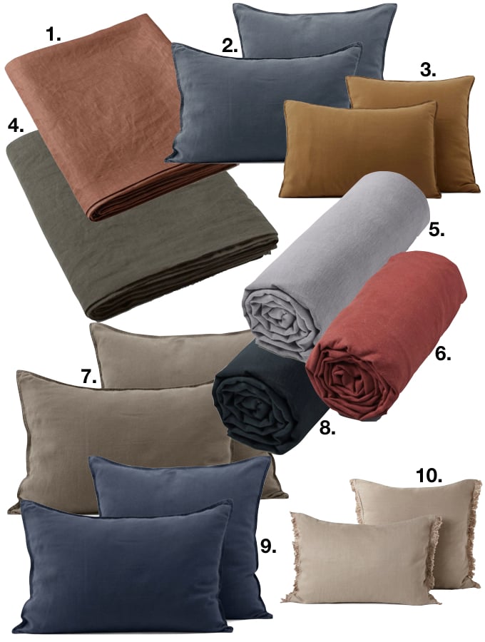 linge de lit en chanvre textile coussin housse drap couette couverture lit chambre blog déco clem around the corner