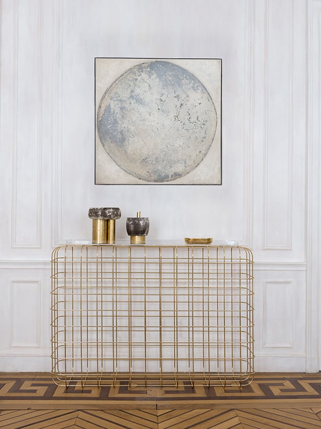 console grillage laiton parquet calpinage facon motif grecque frise