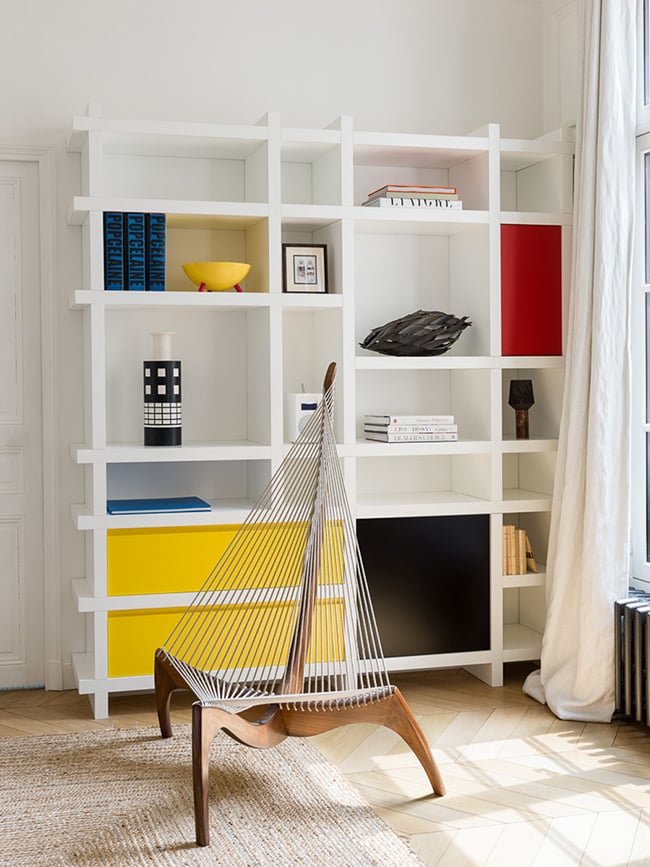 chaise harpe corde diy bibliothèque cube façpon Mondriani