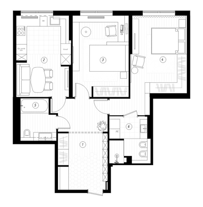 plan 80m2 3 pièces de Saint Pétersbourg - blog déco - Clem Around The Corner