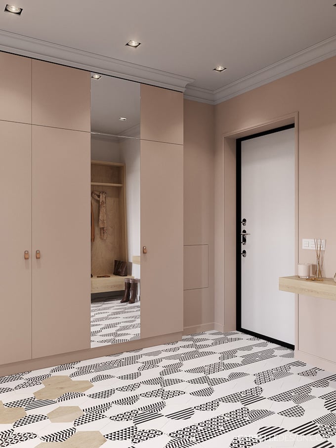 entrée dressing vieux rose blush poignée cuir 3 pièces de Saint Pétersbourg - blog déco - Clem Around The Corner