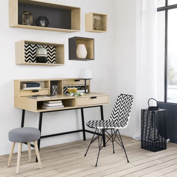 aménager 20m2 bureau à tiroir ambiance ethnique gris blanc noir clemaroundthecorner blog déco