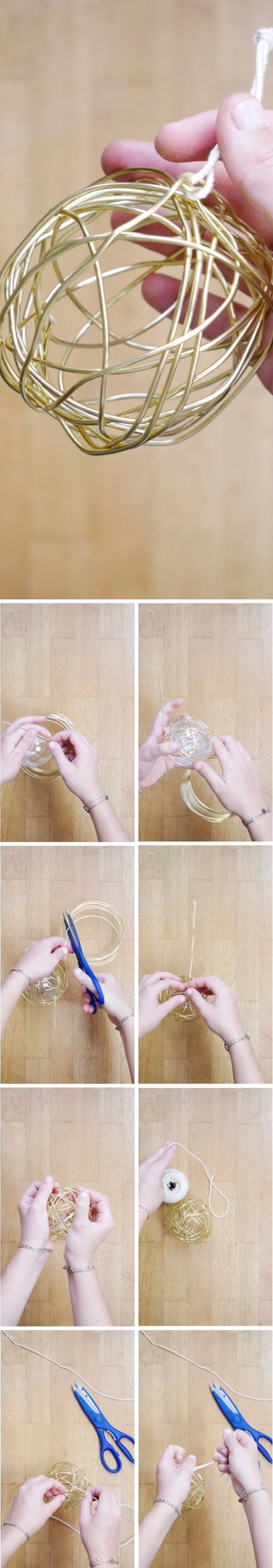 boules de noël diy création minimaliste hygge fil de fer or blog déco clem around the corner