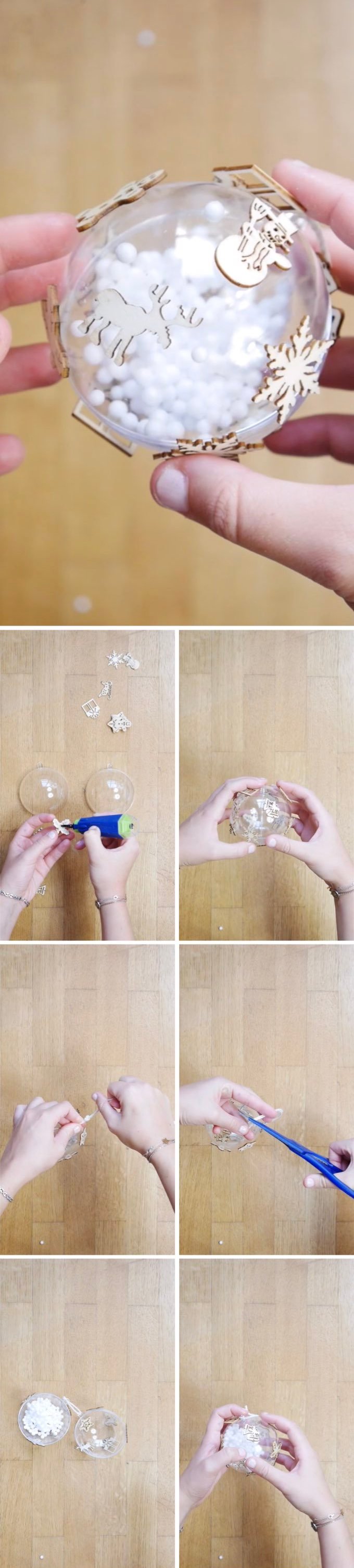 boules de noël diy décoration en bois fausse neige polystyrène blog déco clem around the corner