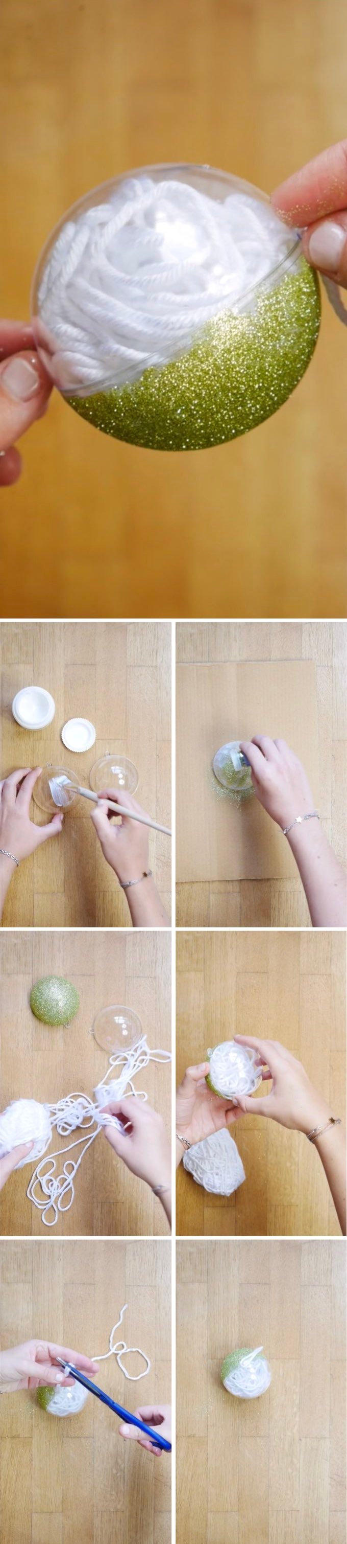 boules de noël diy paillettes laine blog déco clem around the corner