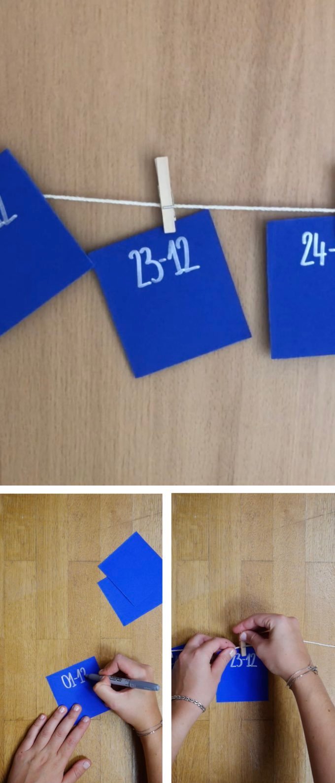calendrier avent diy papier bleu calligraphie argent accrocher blog déco clem around the corner