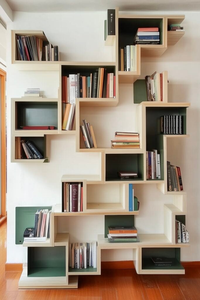 bibliothèque suspendue diy cubes tasseaux bois