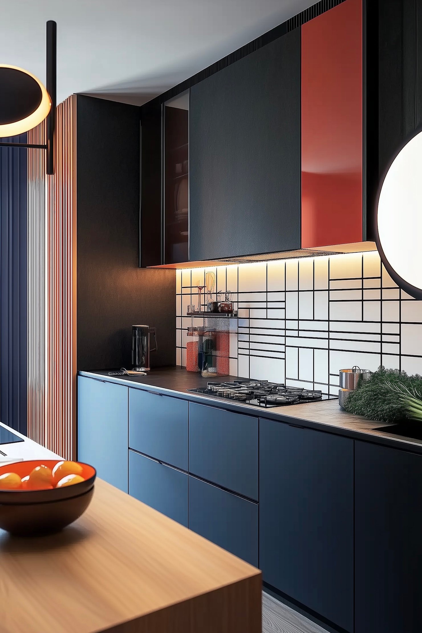 cuisine color blocks design appartement années 60