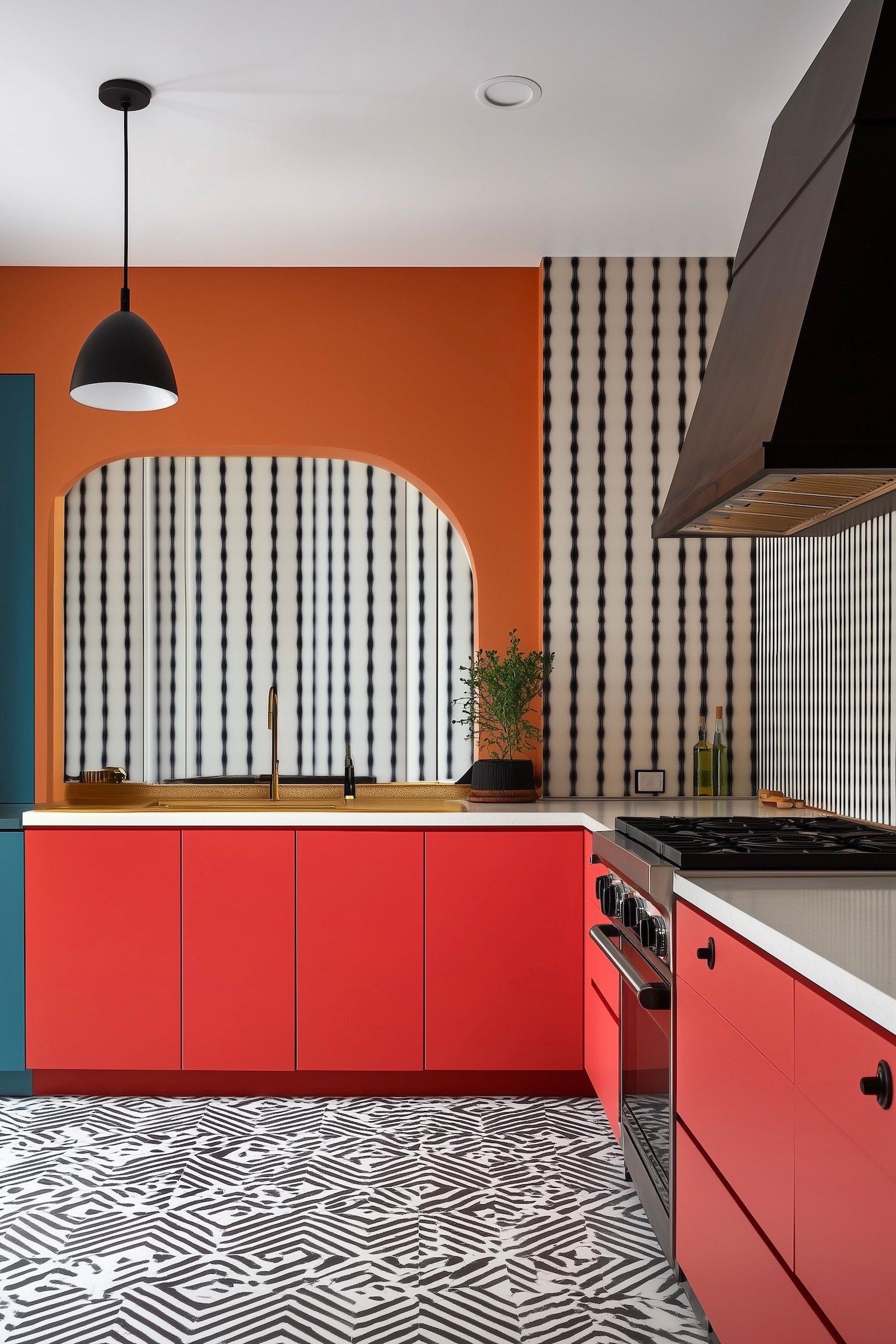 déco graphic crédence cuisine noire blanche géométrique