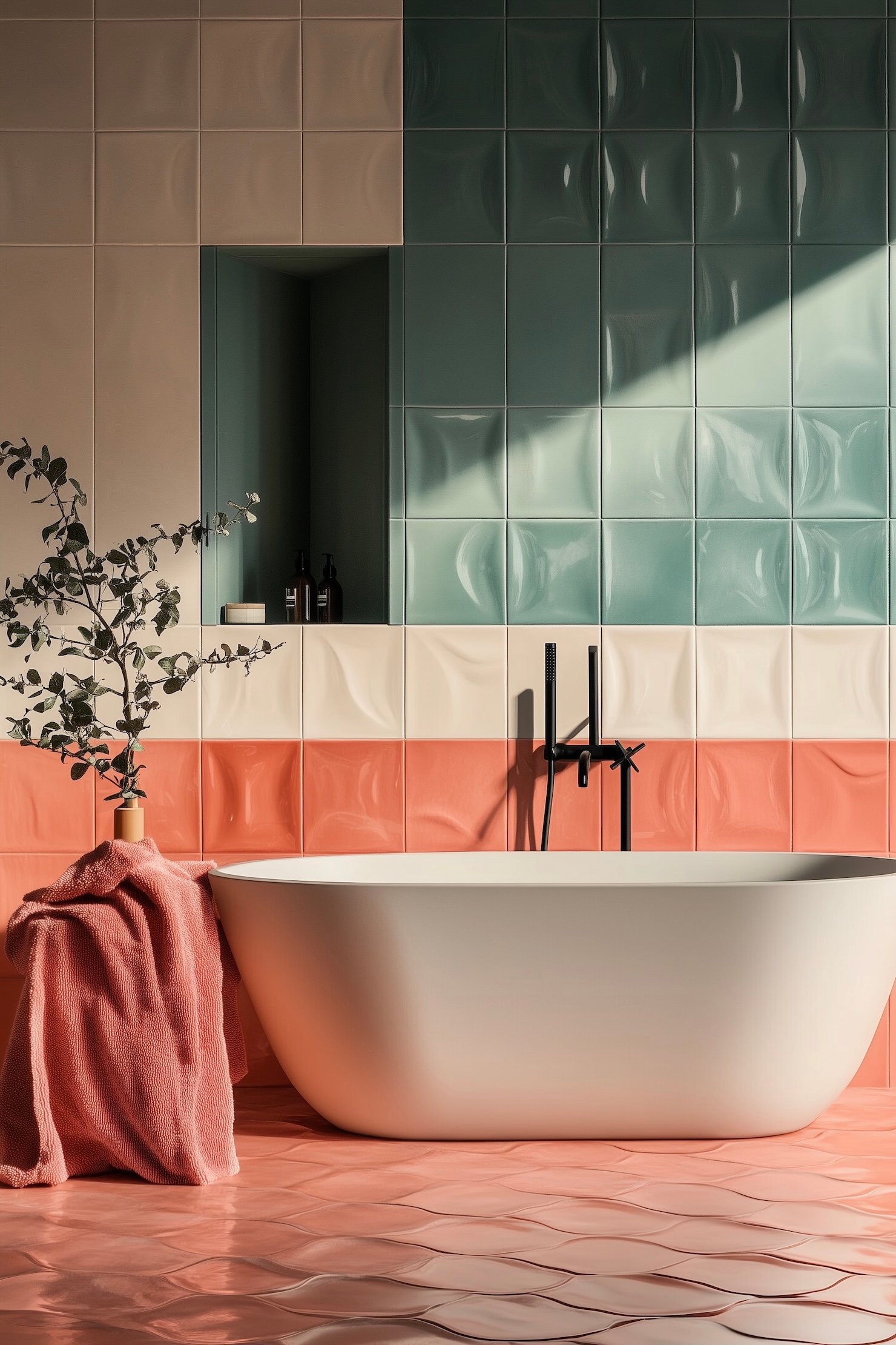 salle de bains carrelage zellige tricolore