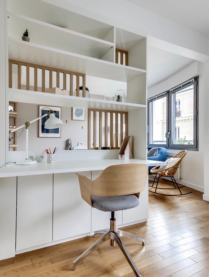 studio transformé en 2 pièces coin bureau astucieux scandinave - blog déco - clem around the corner