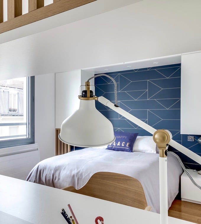 studio transformé en 2 pièces chambre scandinave papier peint géométrique - blog déco - clem around the corner