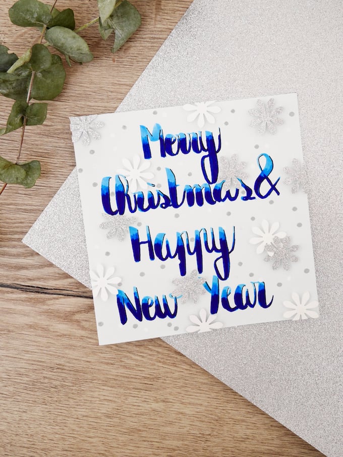 carte de voeux fin d'année neige bleu eucalyptus fleurs feutres flocons blog déco clem around the corner