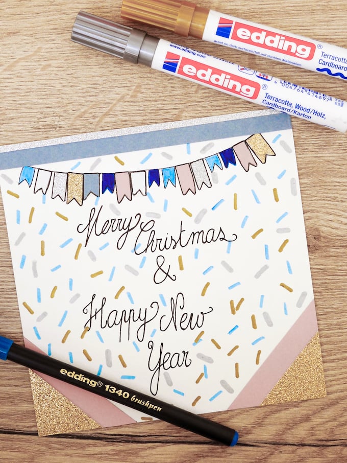 carte de voeux fin d'année festive feutres fanions blog déco clem around the corner