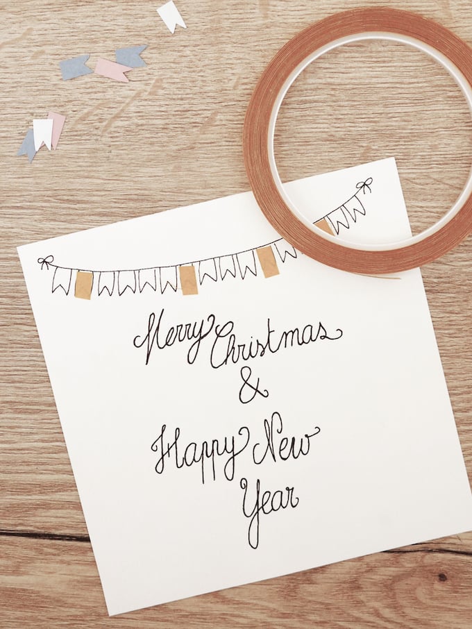 carte de voeux fin d'année festive scotch paillettes feutres fanions blog déco clem around the corner