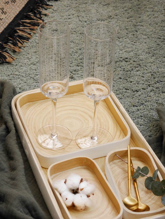 diner romantique de Noël bougeoir doré plateau bambou tv - blog déco - Clem around the corner