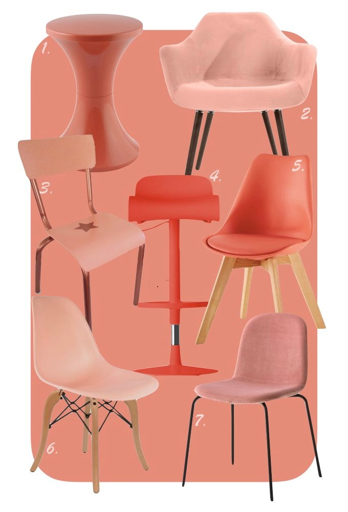 couleur de l'année pantone 2019 corail living coral chaise rose blush rouge orange blog déco clem around the corner