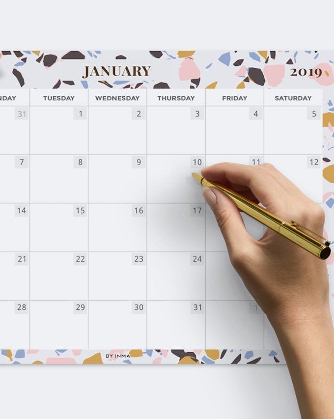 calendrier 2019 original terrazo graphique or janvier blog déco clem around the corner