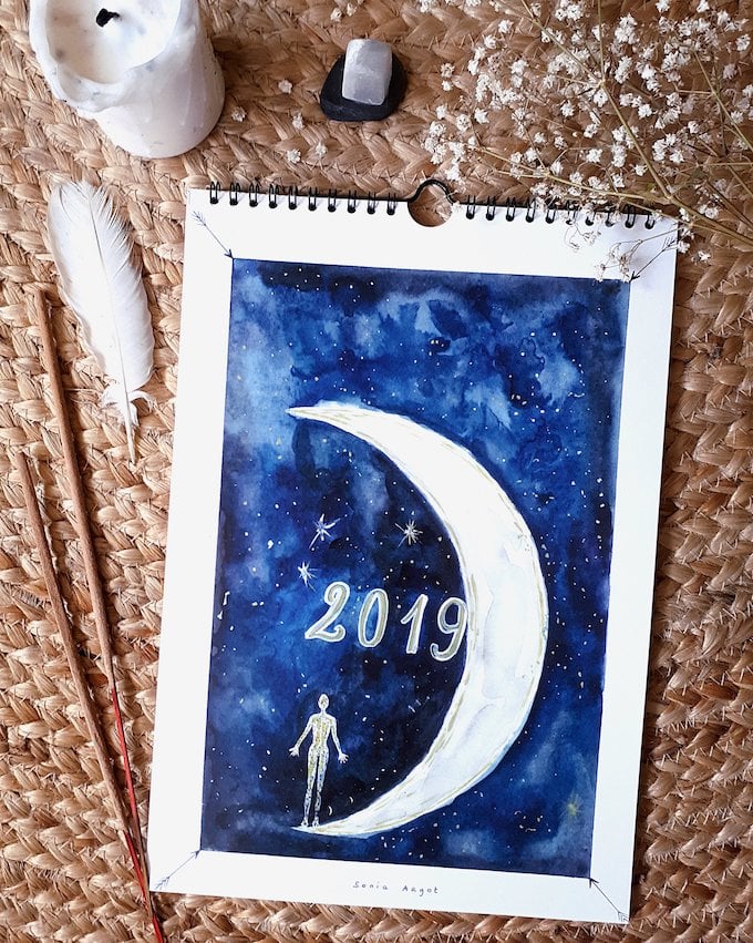 calendrier 2019 original lunaire yoga aquarelle blog déco clem around the corner