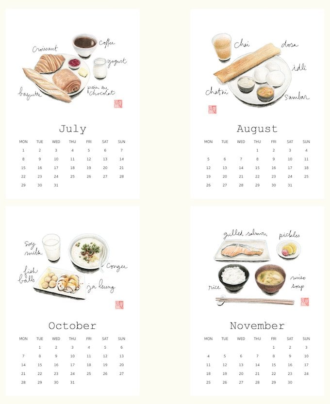 calendrier 2019 original illustration gourmand blog déco clem around the corner