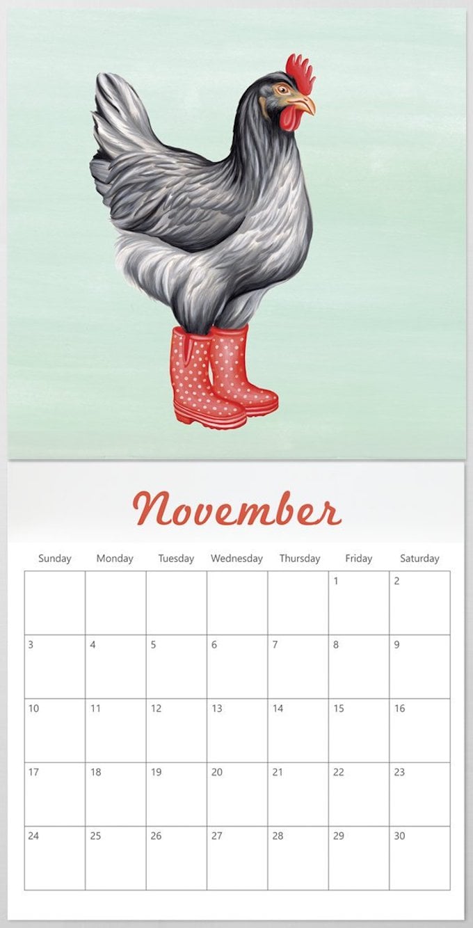 calendrier 2019 original poule botte pluie rouge novembre blog déco clem around the corner