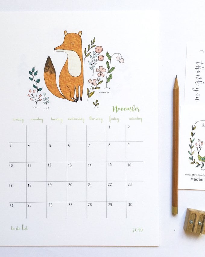 calendrier 2019 original renard illustration novembre 1 blog déco clem around the corner