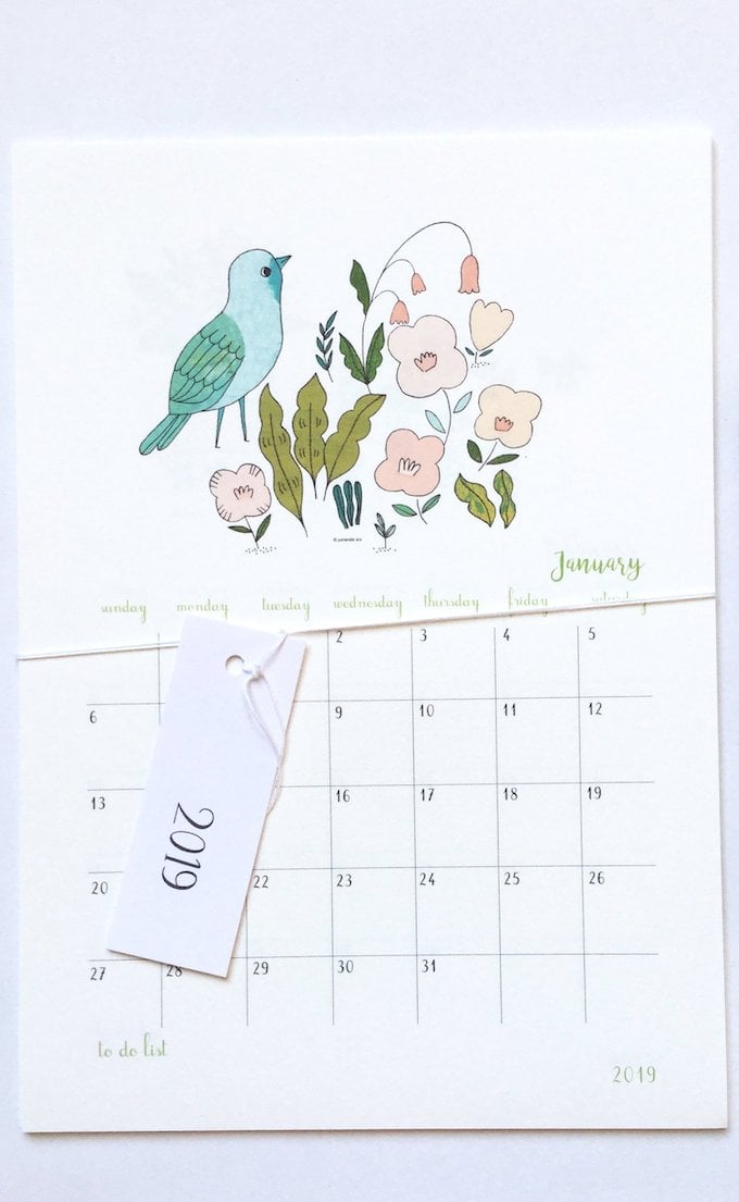 calendrier 2019 original floral illustration janvier 1 blog déco clem around the corner