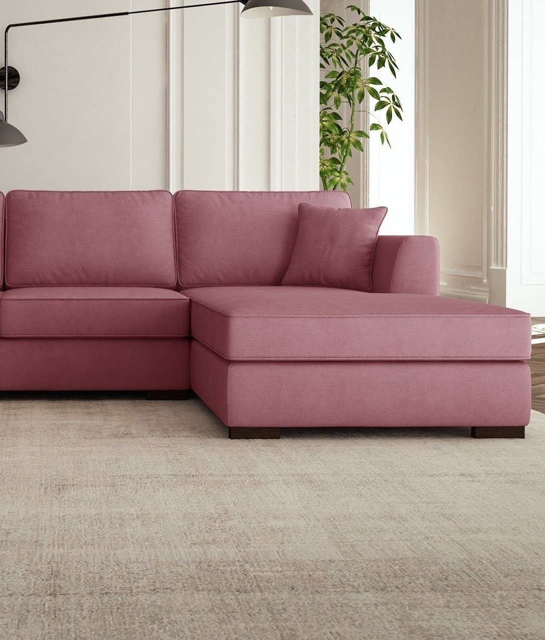 millennial pink canapé angle droit salon sobre - blog déco - clem around the corner