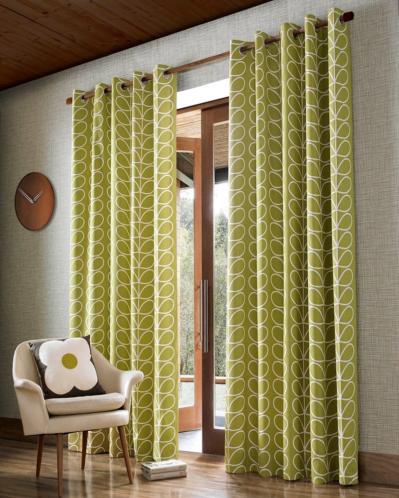 style rétro salon rideux feuilles vertes - blog déco - clem around the corner
