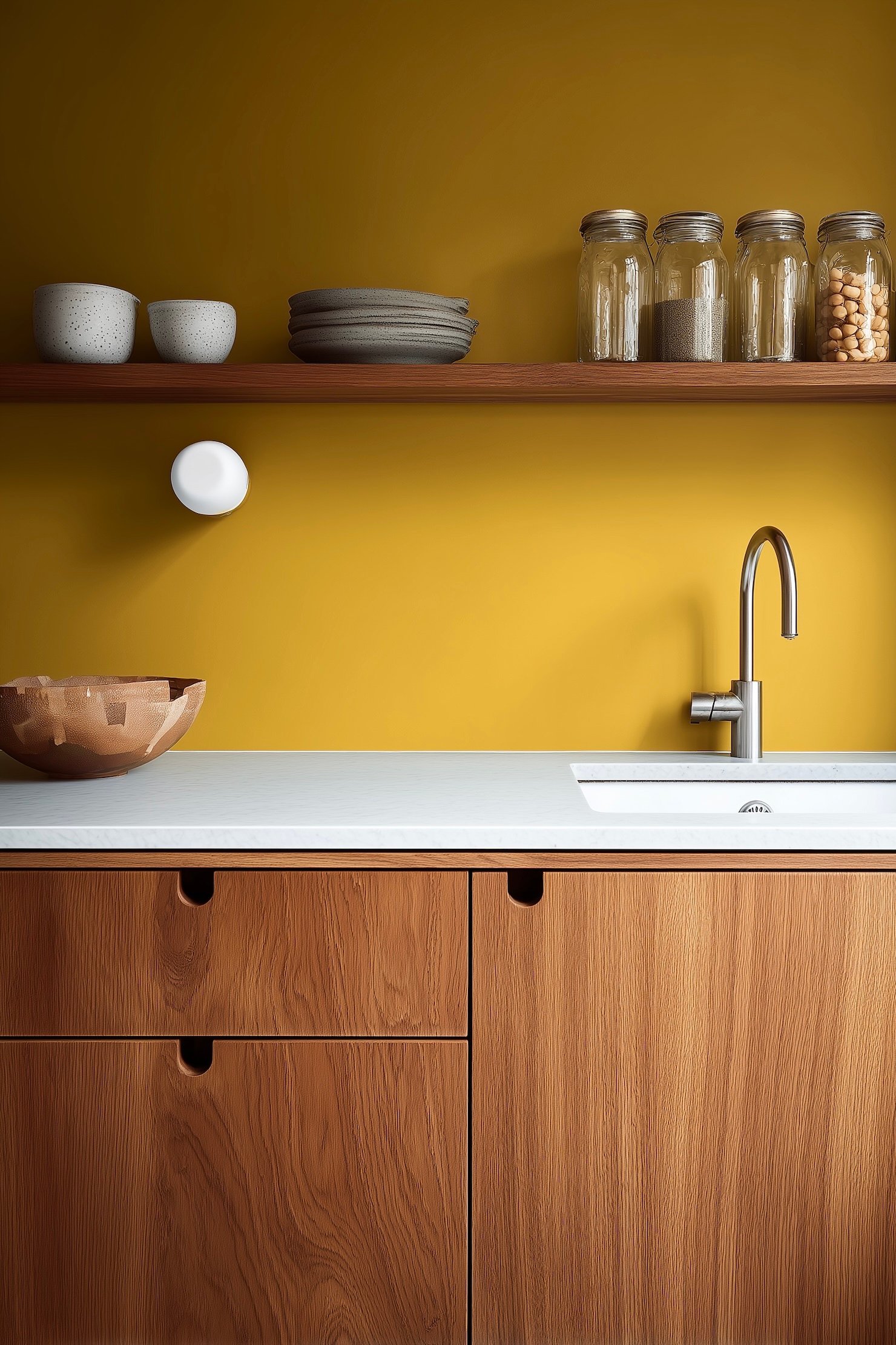 mur de couleur cuisine bois foncé acajou