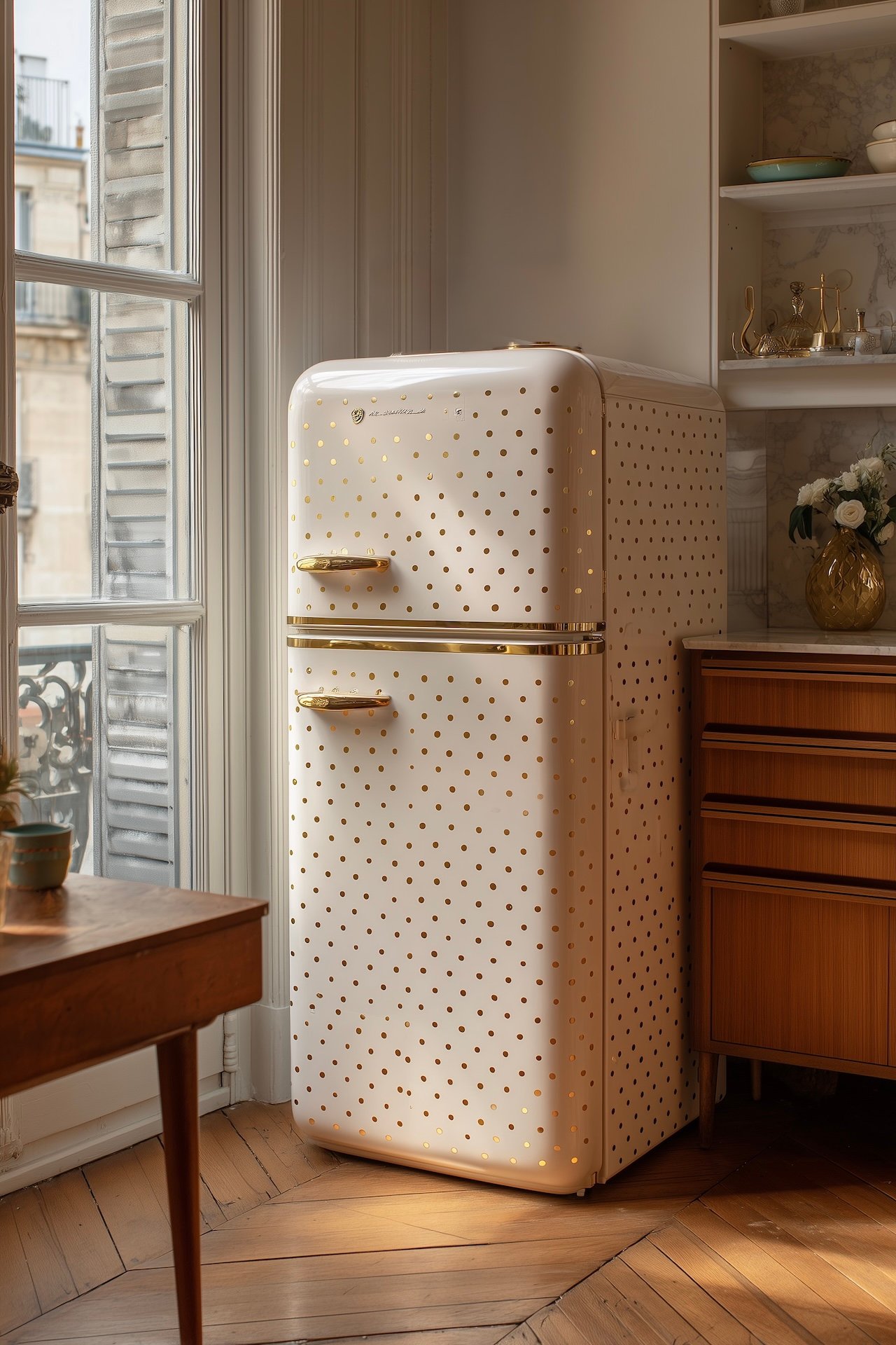 personnaliser électroménager blanc gommettes pois or