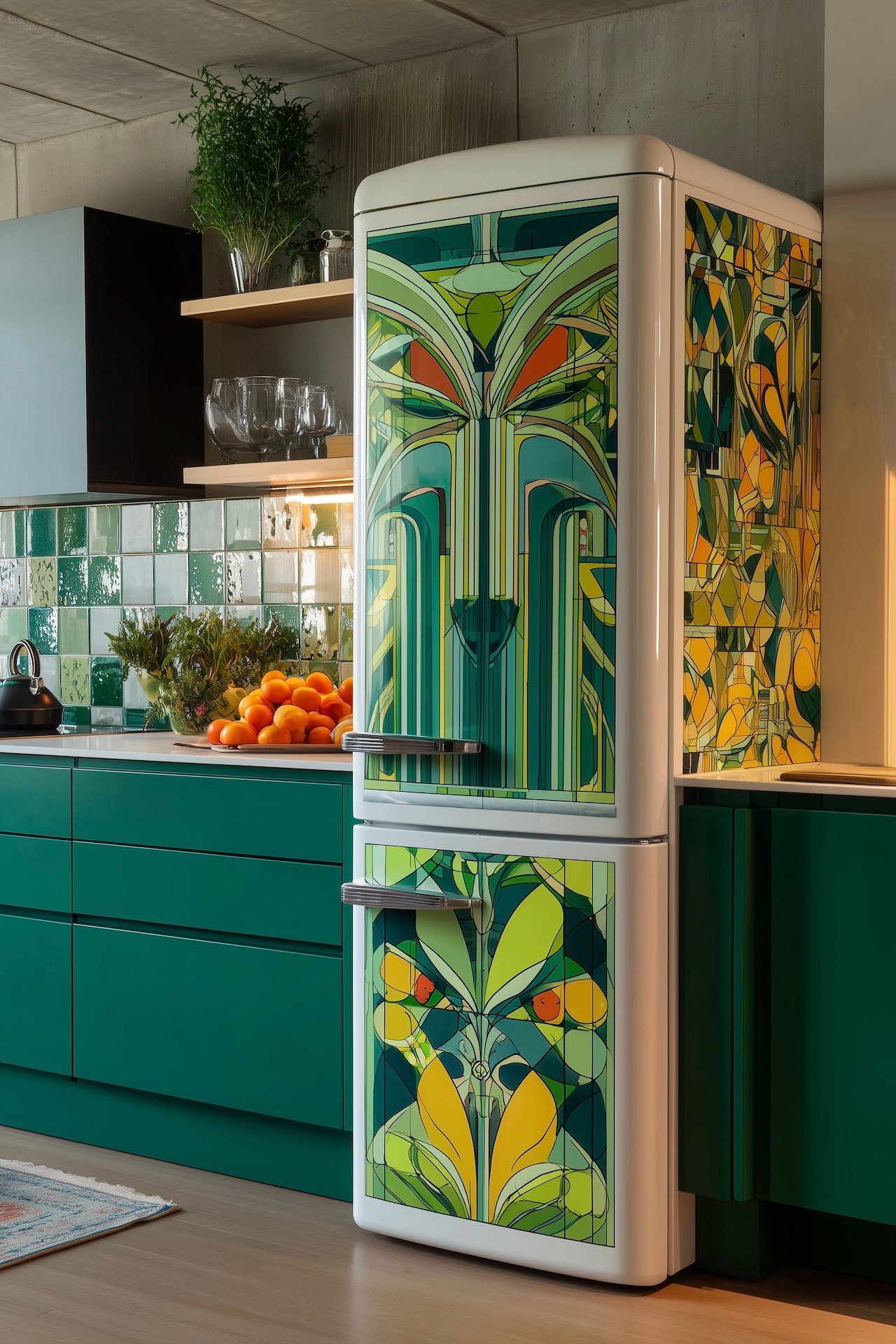 personnaliser réfrigérateur sticker Art déco vert doré