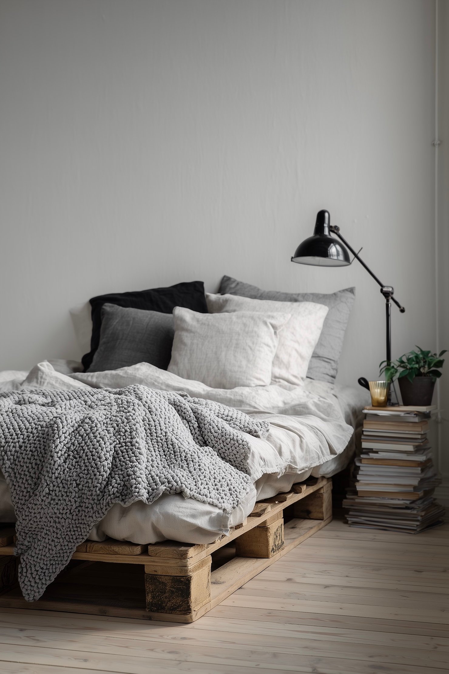 table de nuit en piles magazines livres