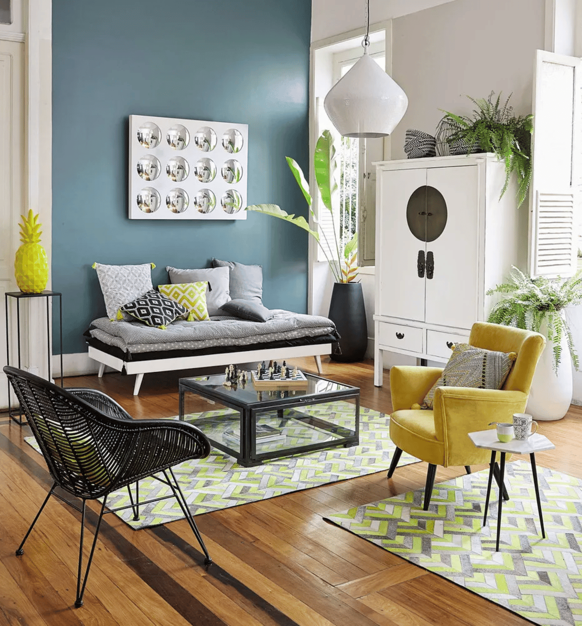 comment nettoyer du velours parquet mur bleu gris - blog déco - clem around the corner