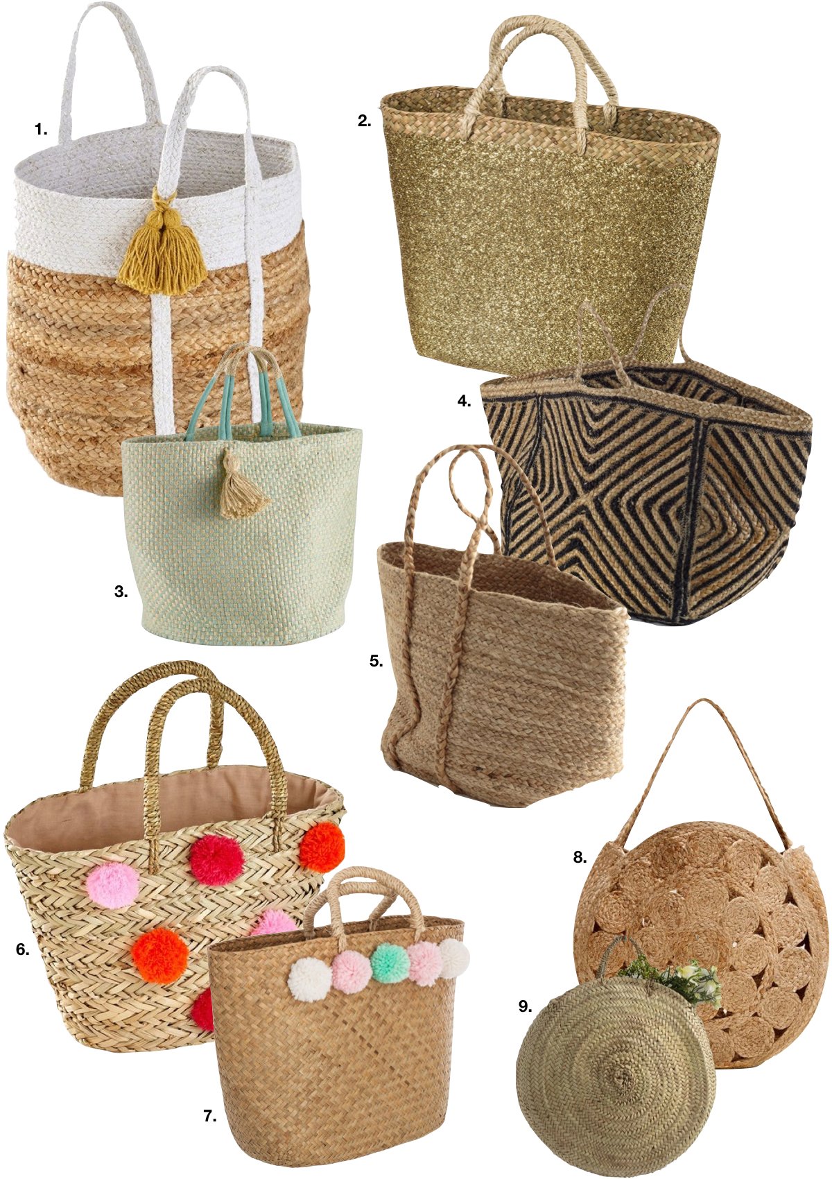 panier rangement osier pompon rouge blanc rose turquoise rond rectangle - blog déco - clem around the corner