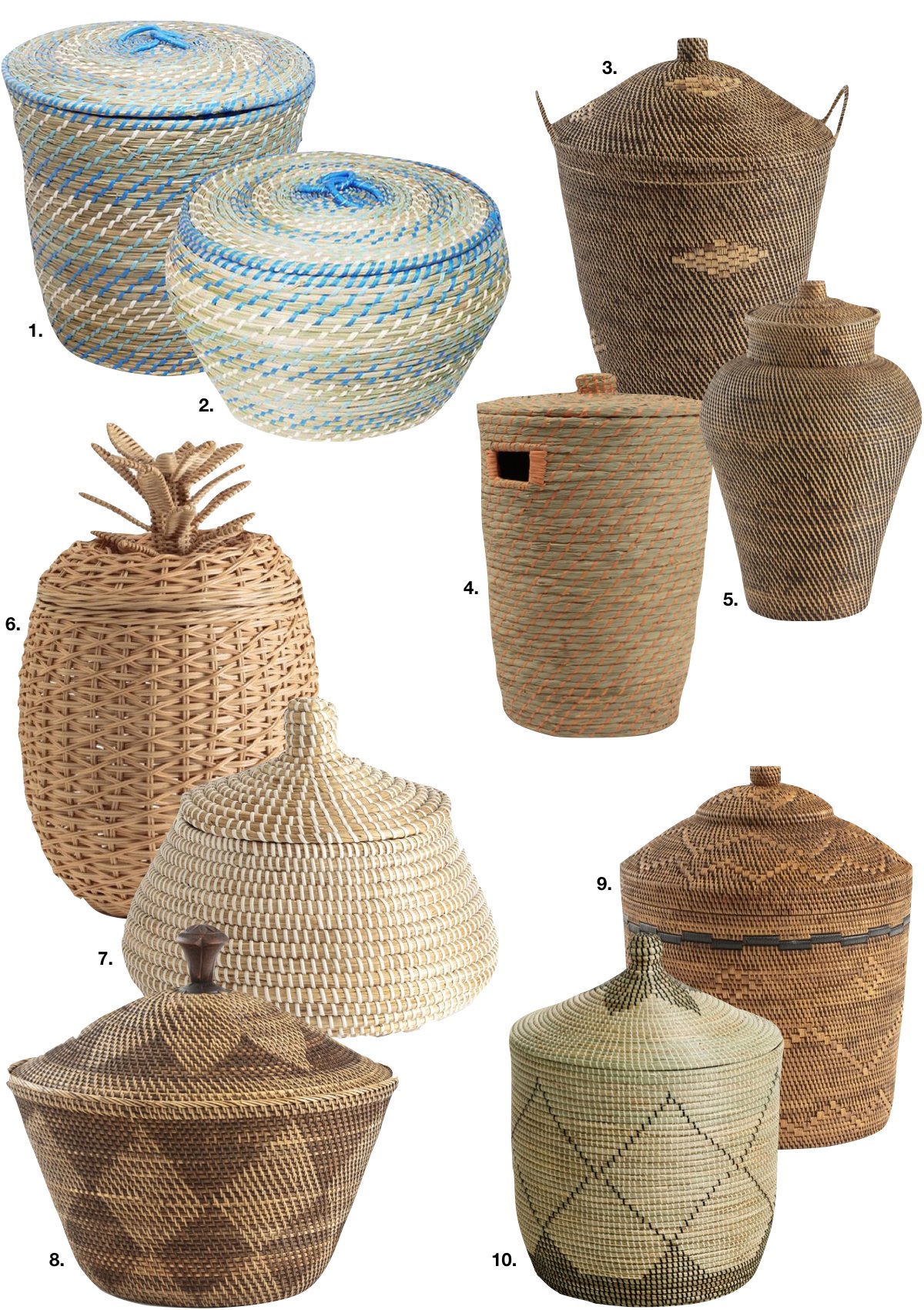 panier chapeau couvercle rond oval grand petit osier jonc de mer marron bleu - blog déco - clem around the corner