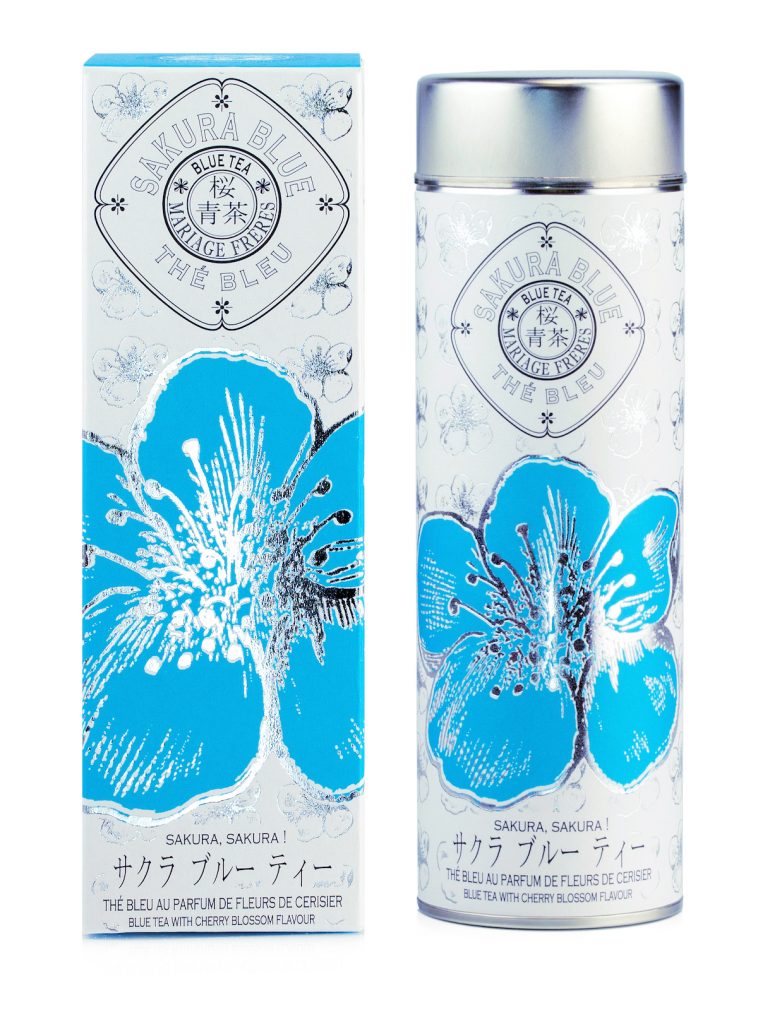 Mariage Frères thé bleu saveur fleurs de cerisier boîte fleur bleu argenté - blog déco - clem around the corner