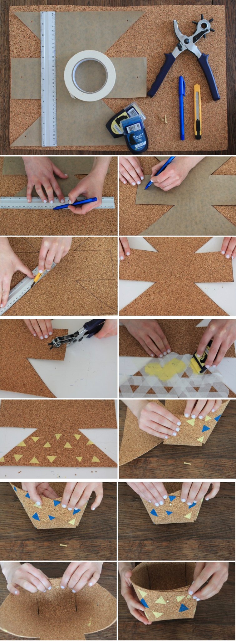 cache pot liège tuto bricolage scotch peinture triangle règle ciseaux - blog déco - clem around the corner