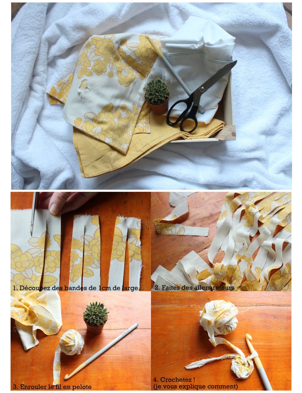 cache pot tricot tissu vieux jaune blanc tuto - blog déco - clem around the corner