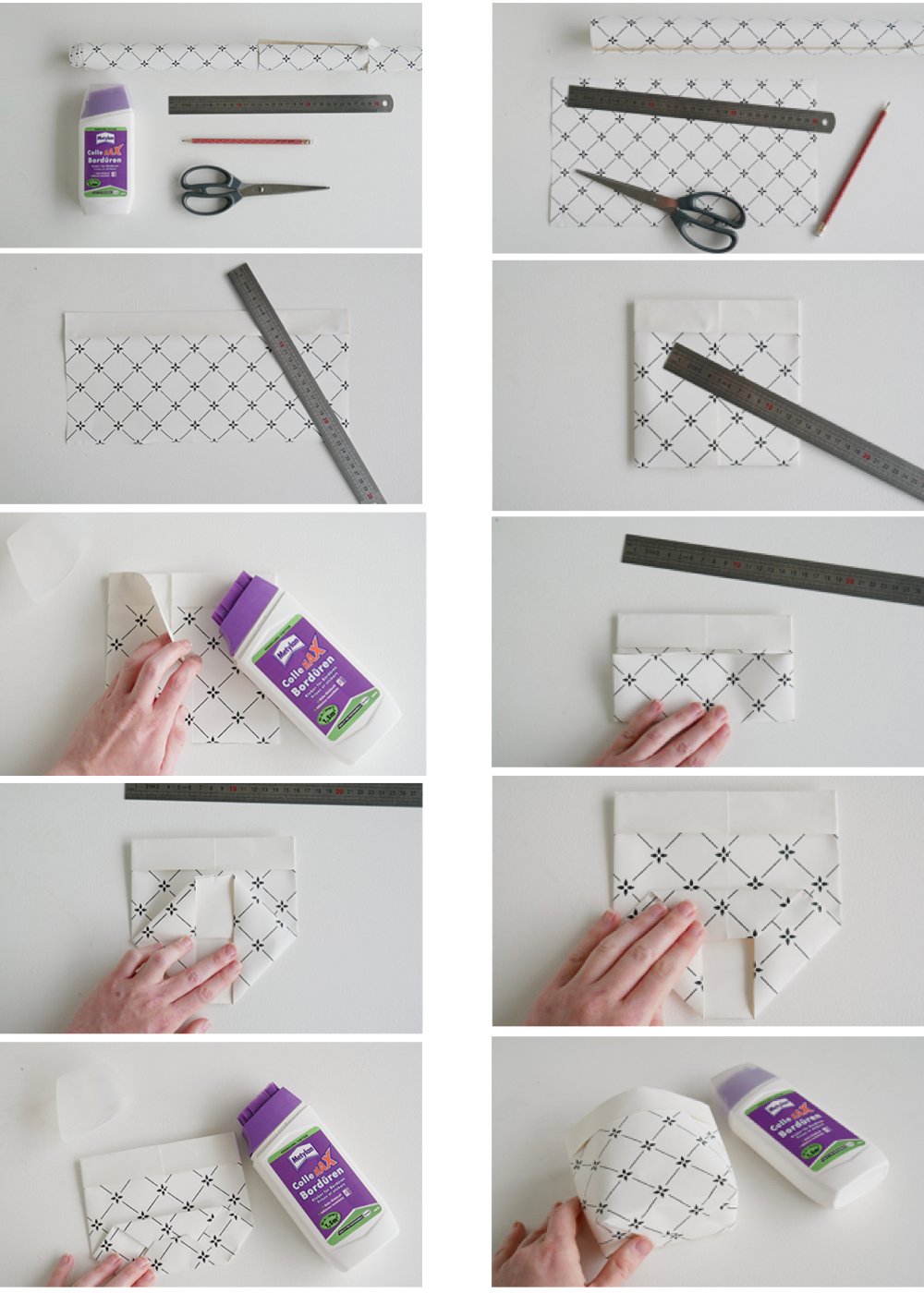 cache pot diy papier peint récupération bricolage règle colle - blog déco - clem around the corner