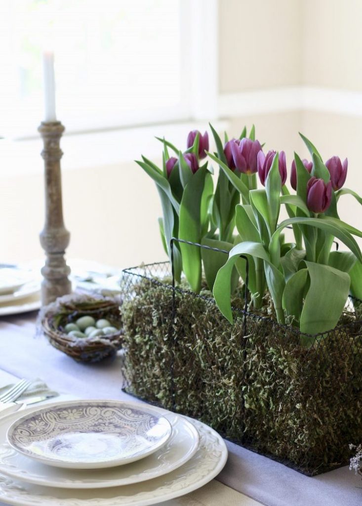 table de pâques déco bougeoir rustique jardinière - blog déco clem around the corner