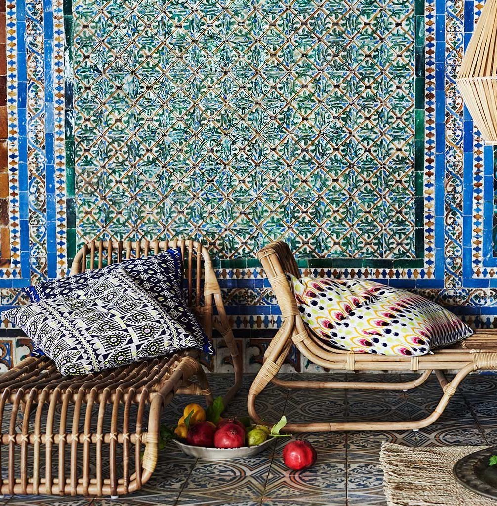 méridienne rotin style ethnique carreaux bleu coussin - blog déco - clem around the corner